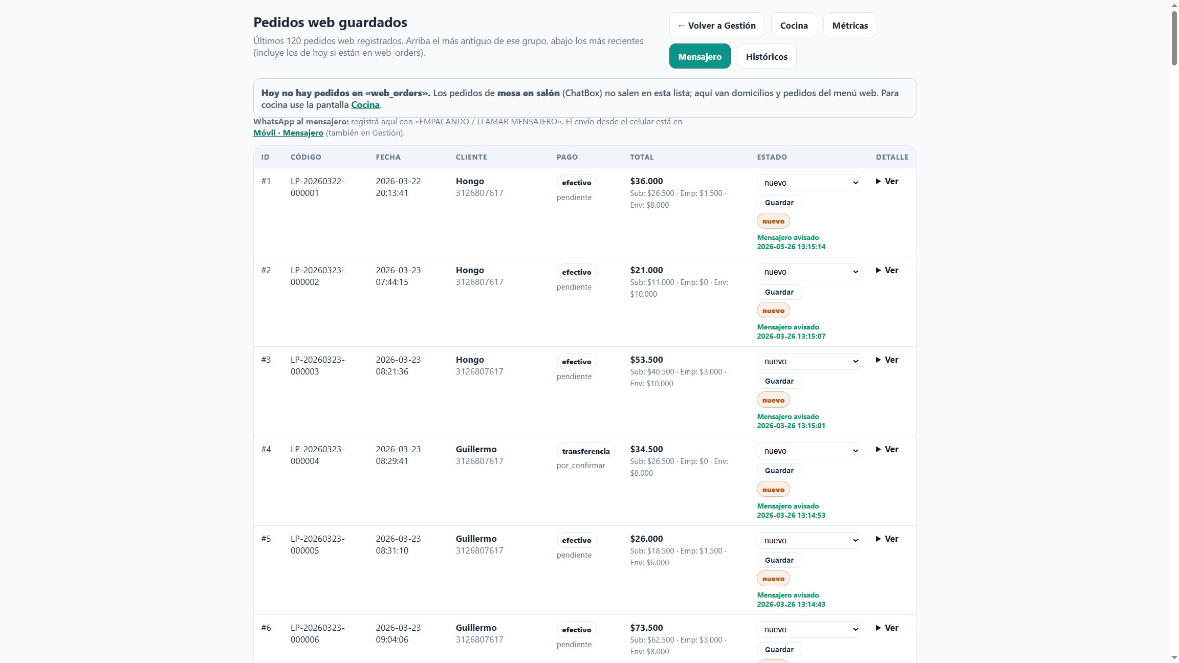 Pedidos web y WhatsApp — panel de gestión Autocont